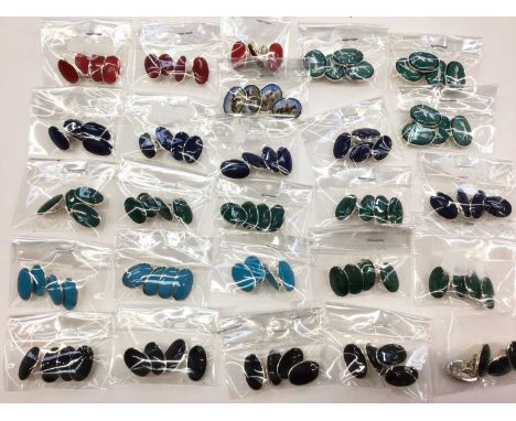 Collection of contemporary silver (925) enamelled oval panel cufflinks, various colours, mostly new in packets (26 pairs)