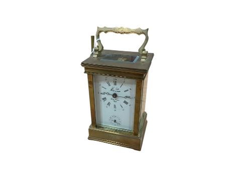 Saint Suzanne French brass cased carriage clock with alarm, key present, 13cm high