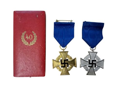 Nazi German Faithful Service medal/decoration (first class), 40 years' service in box of issue, together with a 25 year servi
