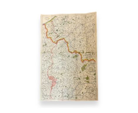 First World War canvas backed paper map captioned 'The Allies line on 1st July 1916 is shown by red band, ground gained up to