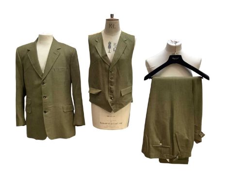 Men's Couch &amp; Hoskins Ltd wool three piece suit in dark green herringbone plus a pair of matching breeks.