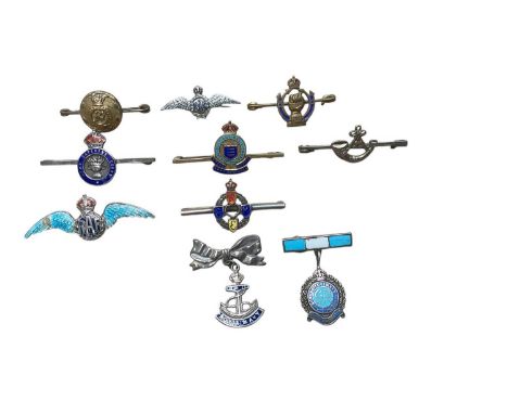 Group of five Second World War era silver and enamel sweetheart brooches to include RAF, R.E.M.E. and Royal Navy, together wi