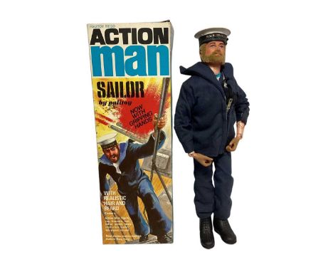 Palitoy (c1973-1975) Action Man 12" action figure Sailor, with flock hair &amp; beard, gripping hands &amp; HMS Fearless unif