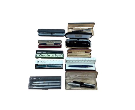 Collection of fountain and other pens, including Parker, Sheaffer and De La Rue, some boxed (2 boxes)