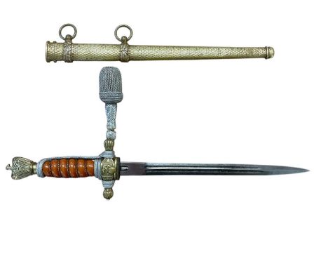 Second World War Nazi 1938 pattern Kreigsmarine Dress Dagger etched, polished steel blade by F. Horster Solingen, wire bound 