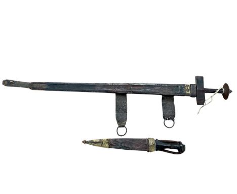 Old Sudanese arm dagger with sheath and Sudanese sword with tooled leather scabbard (2)