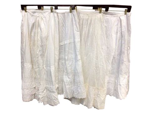 Lot of Victorian / Edwardian white cotton clothing trimmed with lace, white-work, embroidery, Broderie Anglaise, including ni