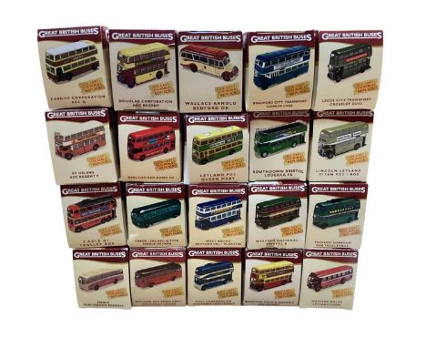 Collection of 28 diecast Great British Buses together with a collection of bus related items (2 boxes)