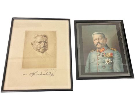 First World War Imperial German portrait print of Field Marshall Von Hindenburg wearing decorations in glazed frame 32 x 27cm