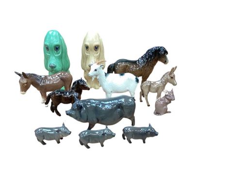 Collection of Beswick and Royal Doulton Farm Animals, together with two Sylvac dogs (12)