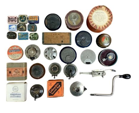 Group of gramophone needles and speakers