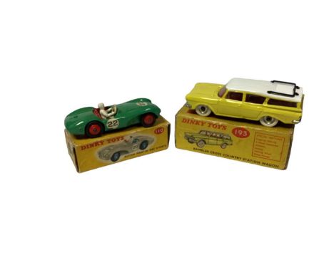 Dinky boxed Aston Martin DB3 sports car No. 110, Rambler Cross Country Station Wagon No. 193, Princess 2200 HL Saloon No. 123