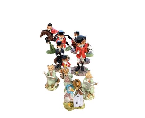 Four Royal Albert Beatrix Potter figures - Jemima Puddleduck with Foxy Whiskered Gentleman, Foxy Reading x 2 and Foxy Whisker