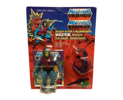 Mattel (c1985) Masters of the Universe &amp; maitres de L'Univers dual logo Skeletor 6" action figure with Dragon Backpack, o