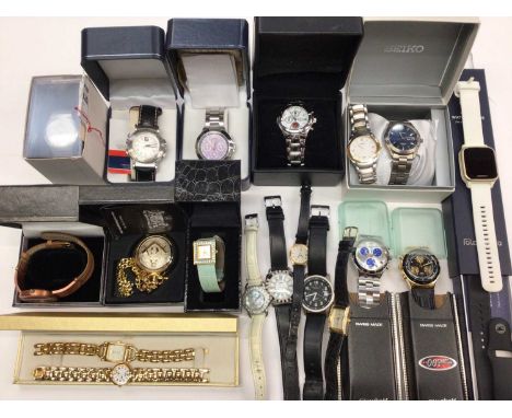 Group of various wristwatches including two Royal Navy commemorative stainless steel watches, both boxed, two Swatch watches 