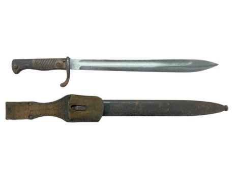 First World War Imperial German Butcher bayonet dated 1916 with steel scabbard and leather frog