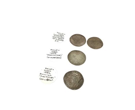 G.B. - Mixed silver hammered Philip and Mary Shillings to include full titles, undated x 2 (Spink ref: 2498), 1554 (Spink ref