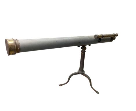 Chadburns Ltd of Liverpool brass telescope on tripod stand, the tube 96cm long