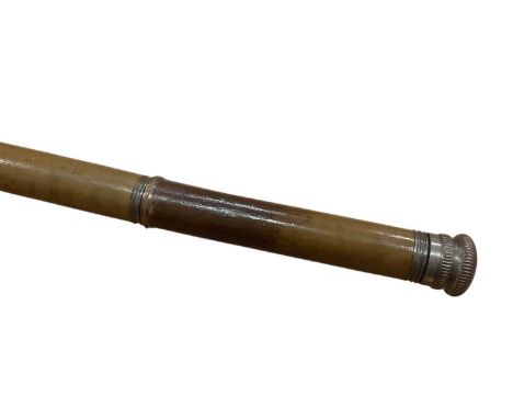 19th century Tippler’s walking stick with Malacca shaft, the removable handle, unscrewing to reveal a fixed spirit phial with
