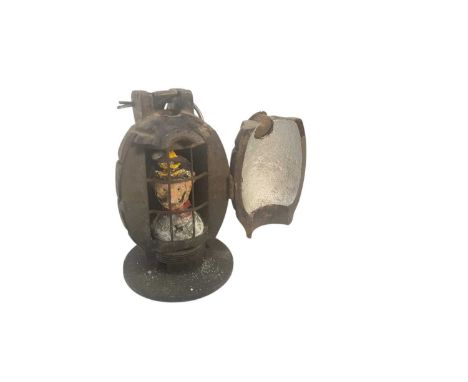 Amusing First World War Mills Bomb hand grenade, with hinged door opening to reveal Kaiser Wilhelm behind bars, mounted on ci