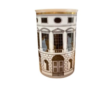 Vase, Rosenthal, Classic mark, 20th c., design Piero Fornasetti (1913-88), cylindrical form, surrounding architectural print 