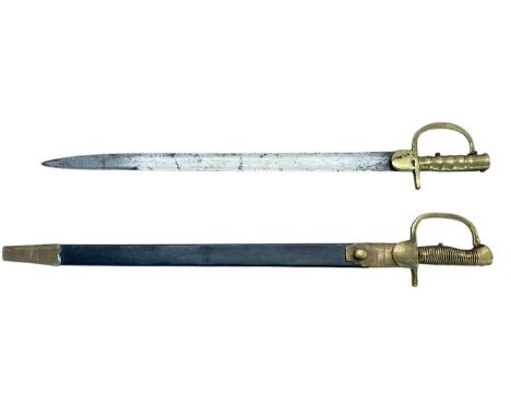19th century Indian Baker rifle bayonet with brass hilt and reproduction Baker rifle bayonet with scabbard (2)