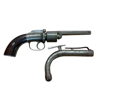 Victorian percussion transitional revolver with Birmingham proofs with walnut grips 28cm overall and crude 19th century percu