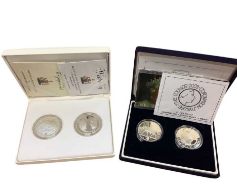 G.B. - Royal Mint silver proof Crown coin sets to include 'The Royal Celebration' two coin set 2002/3 &amp; 'The Royal Engage