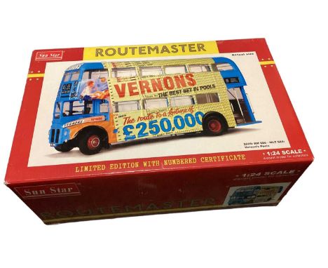 Sun Star 1:24 Scale diecast Limited Edition London Transport Routemaster Vernon Pools Double Decker Bus, boxed (1)