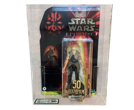Hasbro Star Wars Episode I 50th Lucas Film Ltd Graded 90% Jar Jar Binks, in Perspex Display Case, plus three other Episode I 