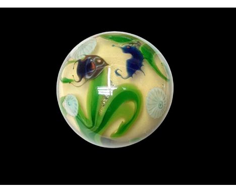 Lundberg Studios glass paperweight, decorated with a seahorse, fish, sea urchins and seaweed, signed and dated 1976Measuremen