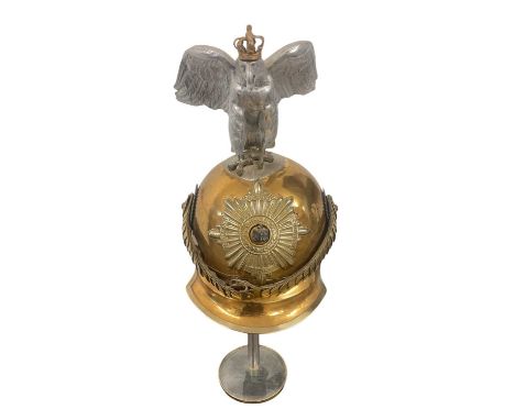 Late 19th Imperial German 1864 Pattern composite Garde du Corps trooper's helmet with tombak body, scalloped peak and lobster