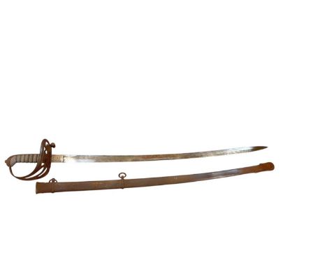 Victorian Rifle Officers' Sword with regulation pierced steel Gothic guard, etched (faint) fullered blade in steel scabbard  