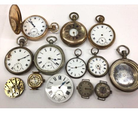 Group of various pocket watches and vintage watches including some silver cased, gold plated full hunter and an Elgin gold pl