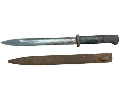 First World War Imperial German S14 Bayonet, the blade stamped S/173G, 3733, in scabbard, top of scabbard missing.