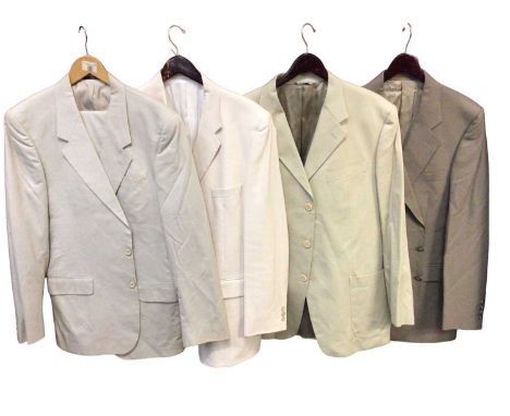 Group of men's summer weight blazers and suits including Gant cream suit size 54, Dunhill silk and linen cream suit size 54, 