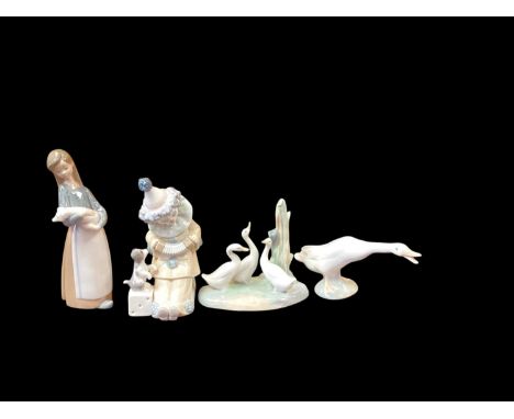 Four Lladro porcelain figures together with one Nao figure (all boxed)