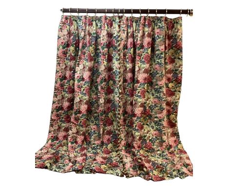 One pair of Pierre Frey multicoloured floral curtains with linen fabric and tasselled fringe, lined and interlined. Together 