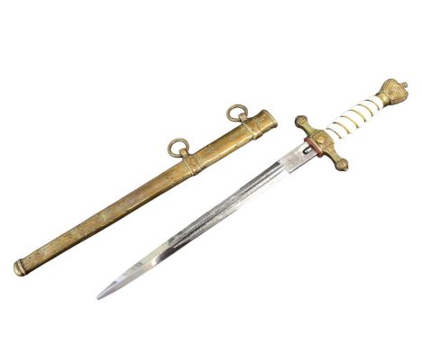 Nazi Naval Officers' dagger by Puma with etched blade decorated with fouled anchors and brass mounted scabbard with lightenin