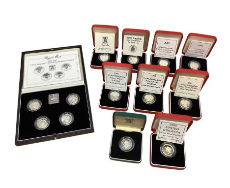G.B. - Royal Mint silver proof Piedfort One Pound coins to include 1984-87 (N.B. Four coin set), 1983, 1988, 1989, 1993, 1994