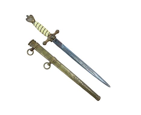 Nazi Naval Officers dagger with ivorine grip, etched fullered blade by Eickhorn, Solingen decorated with fouled anchors and d