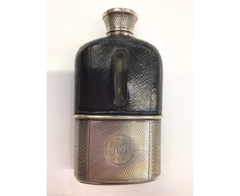 Victorian silver mounted glass and leather hip flask, retailed by Asprey (London 1872), 13.5cm overall height