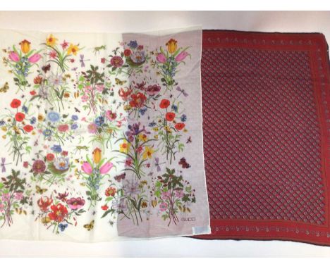 Collection of mainly silk scarves including Andre Claude equestrian design, two small Gucci scarves, Jacqmar Vintage racing c