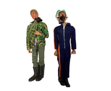 Palitoy Action Man Eagle Eye with flock hair (heads detached) action figures with outfits, plus one other figure, outfits &am