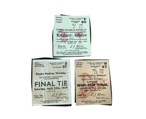 Football three early tickets (stuckdown), FA Cup Final 1939, England v Wales 1943, London War Cup Final 1942 (3)