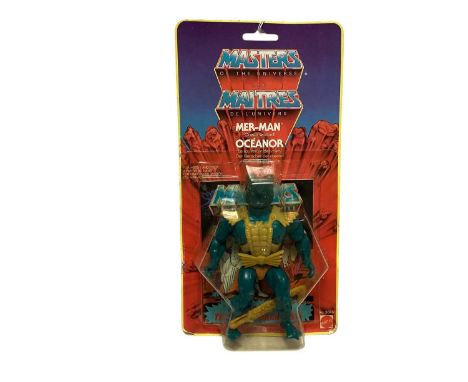 Mattel (c1985) Masters of the Universe &amp; Maitres de L'Univers dual logo Oceanor 6" action figure, on card (crumpled corne