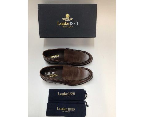 Men's Loake Hackney Brown shoes size 10 F, with box and soft dust bag, unworn but a few scratches on one sole. Barkers boxed 