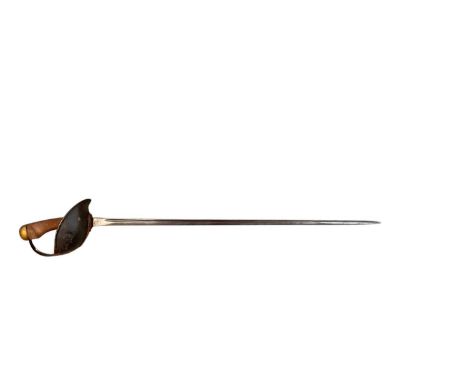 First World War 1908 Pattern cavalry troopers' sword with straight fullered blade, lacking scabbard and later painted decorat