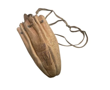Interesting First World War tan leather draw string pouch stamped with crown and w cypher for Kaiser Wilhelm II, inscribed an