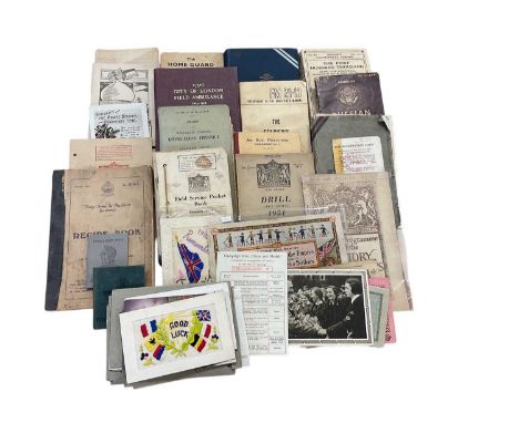 Group of mixed First World War and later ephemera to include postcards, training manuals and booklets (1 box). 